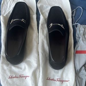Salvatore ferragamo black suede loafers size 8 1/2